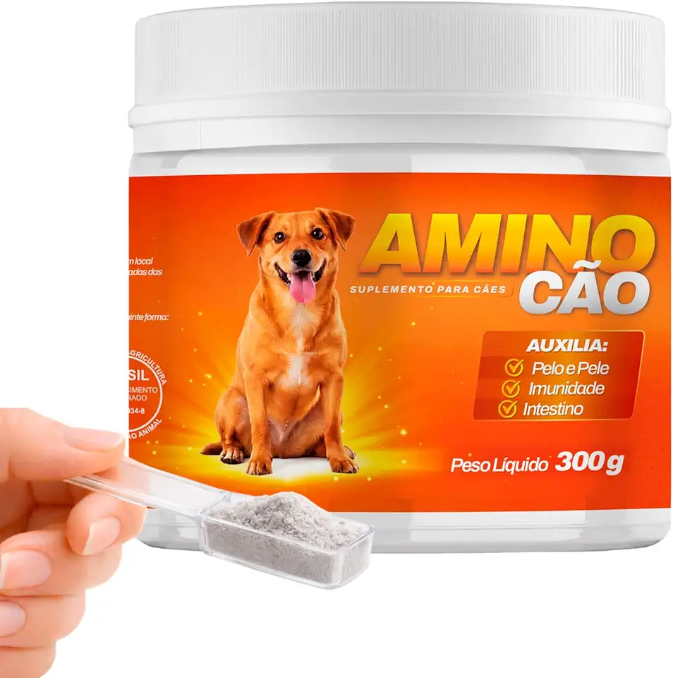 Suplemento Aminocão 300g | Vitamina para Cachorro que Auxilia na Imunidade, Energia e Crescimento | Auxilia na Pelagem e Disposição | Uso Diário Fácil | VeterinUp