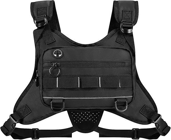 MODISCHEDLER Running Vest Sports Chest Bag - Water-Resistant, Lightweight Front Running Vest with Built-In Phone Storage & Extra Compartments, Ideal for Workouts and Cycling in Black.
