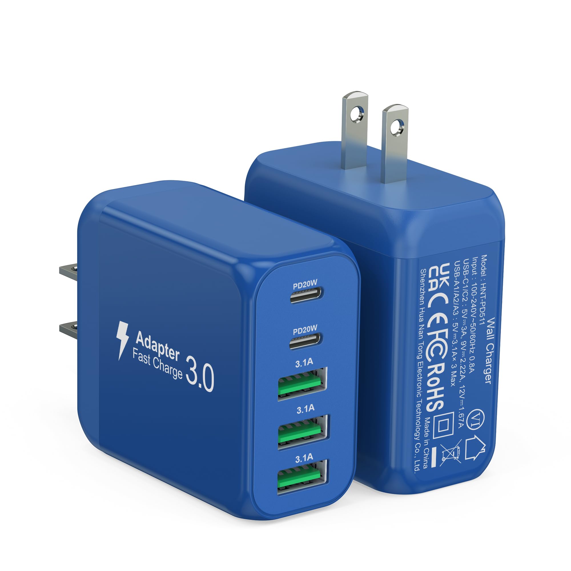 Confezione da 2 blocchi di caricatore da parete USB C da 50 W, caricatore C a 5 porte, adattatore di alimentazione PD + QC 3.0 multiporta tipo C, cubo di mattoni, presa da parete USB A per iPhone 16