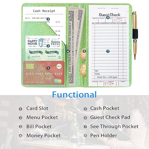 Miniatura 68 de ACdream - Libretas de servicio para camarero, cuaderno de recibos de comensales, bonito organizador de piel, cartera para dinero, para presentar AB