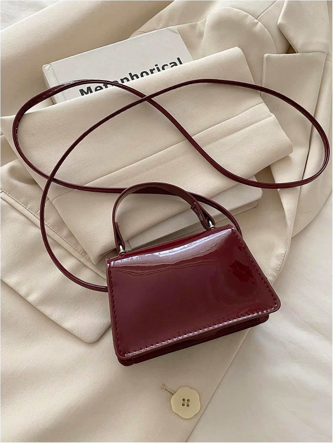 OYOANGLE Women's Top Handle Glossy Leather Bags Flap Clutch Purse Punk Crossbody Handbags