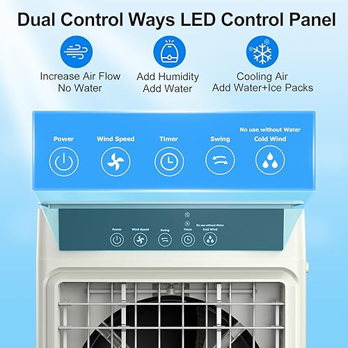 Miniatura 6 de Cozzyben Enfriador de pantano 3 en 1, enfriador de aire evaporativo de 2100CFM, aire acondicionado portátil de unidad de aire acondicionado de 100,