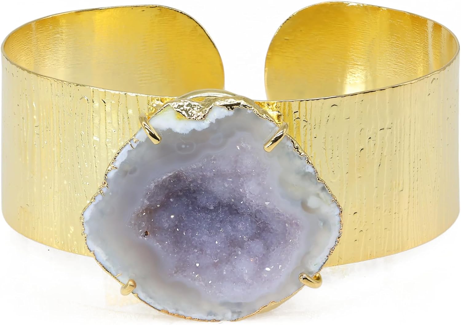 Cave Druzy Agate Geode Druzy Handmade Gemstone Gold Cuff Bracelet, Stone Size Appromimate 25-35 mm Adjustable Cuff Bracelets