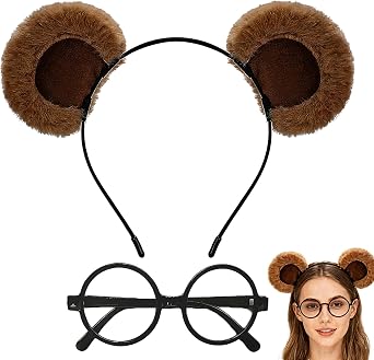 2PCS Chipmunk ears headband and Glasses Chipmunks Costumes Set Animal Hairband Halloween Costume Accessories Cosplay Party Christmas Festival