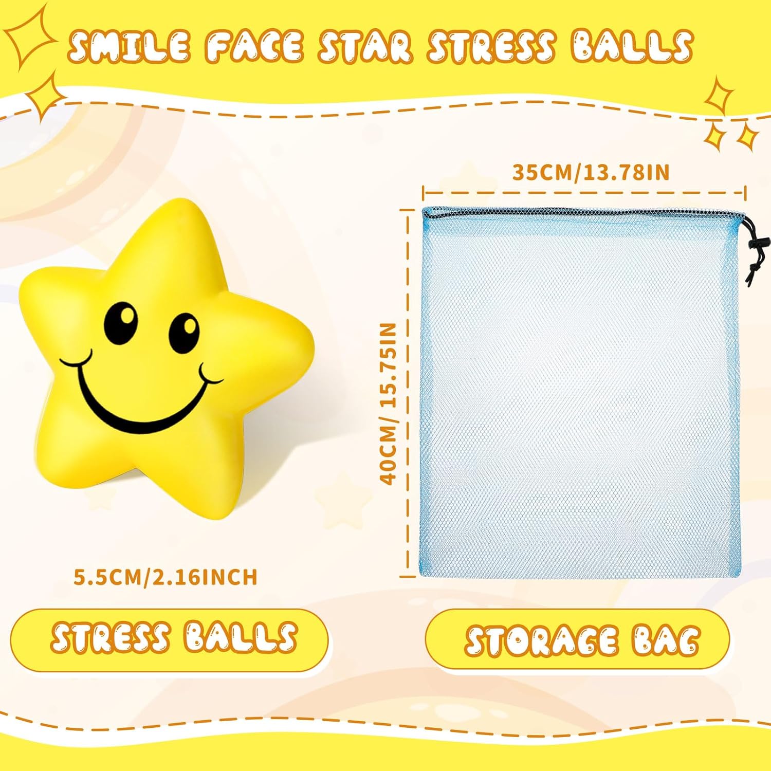 Jerify 60 Pcs Star Smile Face Stress Balls for Kids Bulk Mini Foam Balls Stress Relief Toys for Birthday Party Favors Goodie Bag Stuffers Carnival Prizes
