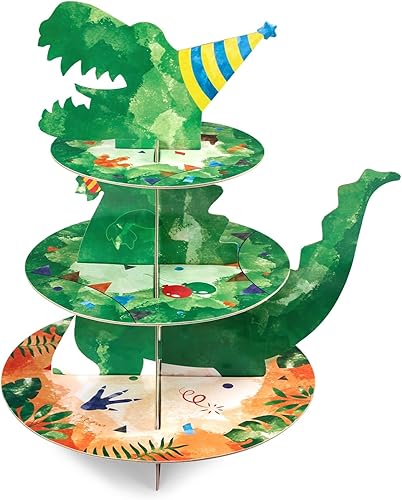 WERNNSAI Soporte para cupcakes de dinosaurio, soportes para tartas de dinosaurios, decoración de cupcakes para fiestas de dinosaurios, bandeja