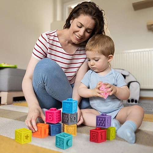 Miniatura 8 de Amy&Benton Bloque apilable de goma suave para bebés de 1 año de edad, bloques de construcción de silicona para 6, 12 y 18 meses, bloques de