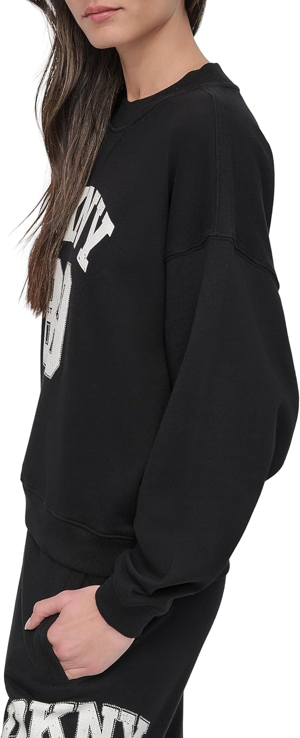 DKNY womens Rhinestone Jersey Logo Crewneck Sweatshirt - Image 4