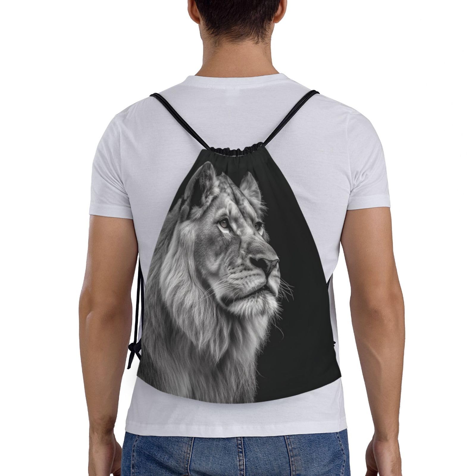 OPSREY Gray Lion Print Drawstring Bag Backpack Waterproof String Bag Sackpack For Gym Sport