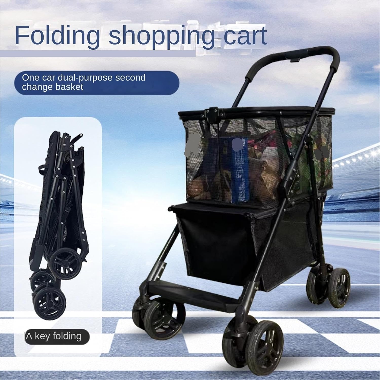 Shopping Carts Foldable Detachable Shopping Cart Grocery Trolley with Basket for Moving Groceries