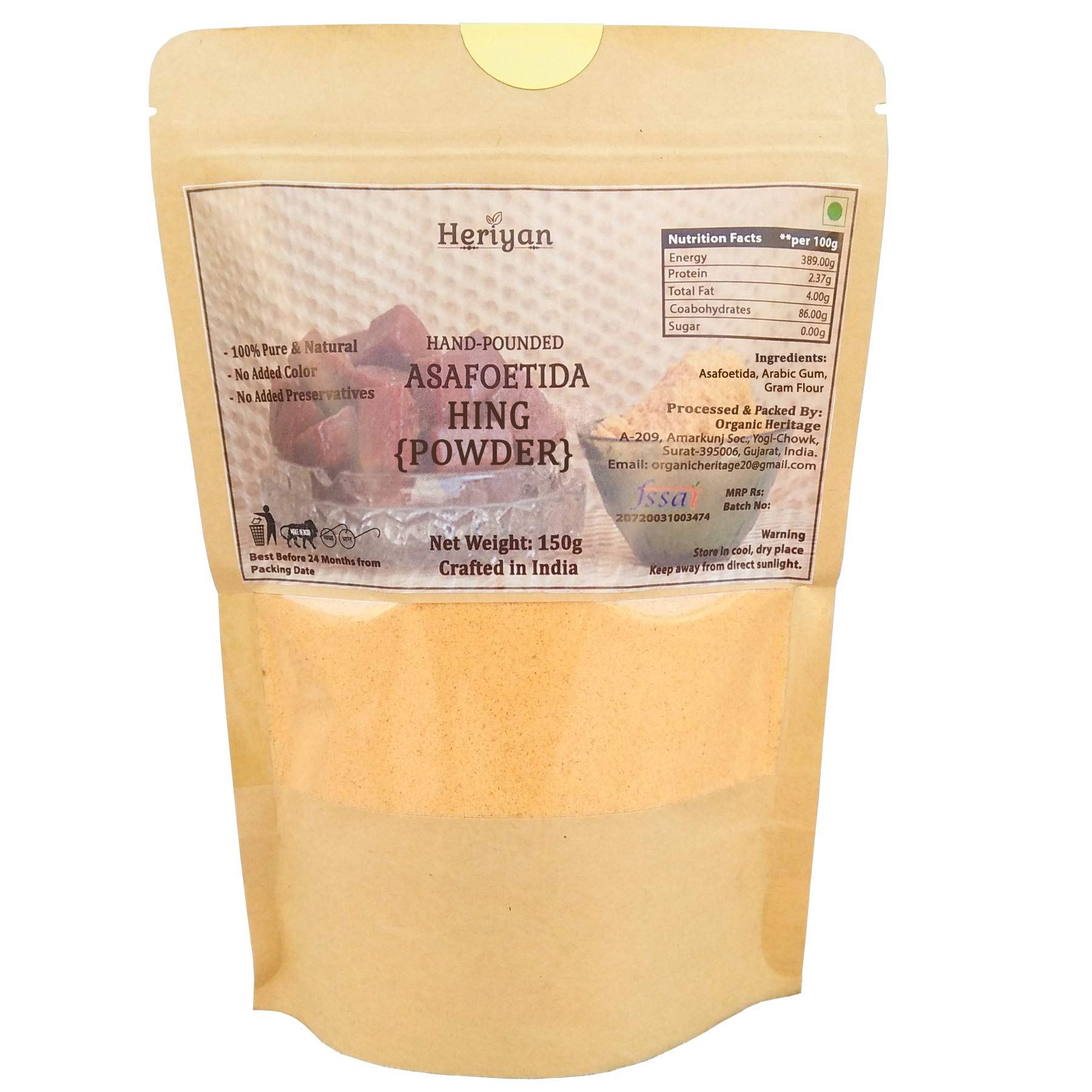 Heriyan Hing/Asafoetida 100% Pure and Natural | Chemical Free, Strong & Aromatic Hing (Raw & Powder) (Powder, 150g) (B08NPZ1NPQ) Amazon Price History, Amazon Price Tracker