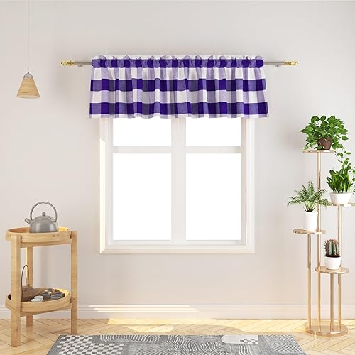 Miniatura 18 de Cortina ajustable con cenefa para ventana de cocina Buffalo Check, a cuadros, gingham, estilo granja, con bolsillo para barra, para baño, 42 x 45