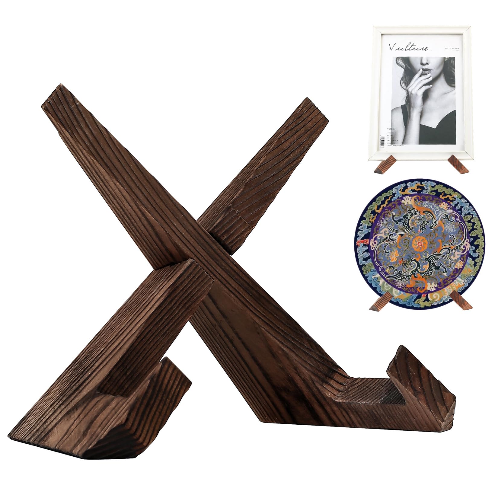 JETFLIPWooden Display Stand, Collapsible Plate Holder Display Stand, Counter Tabletop Cupboard Picture Frame Stand, Multifunctional Display Easel for Decorative Plate Artwork Album Card Recipe