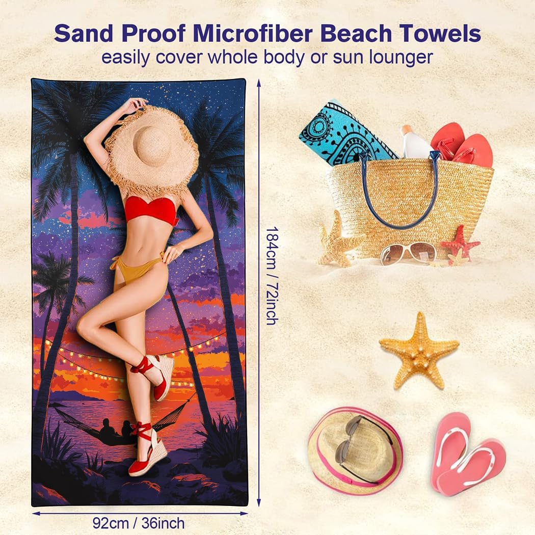 Palm Tree Beach Towel, 36"x72" Sand Free Quick Dry Thin Microfiber Starry Sky Sunset Towel for Beach Travel image 5