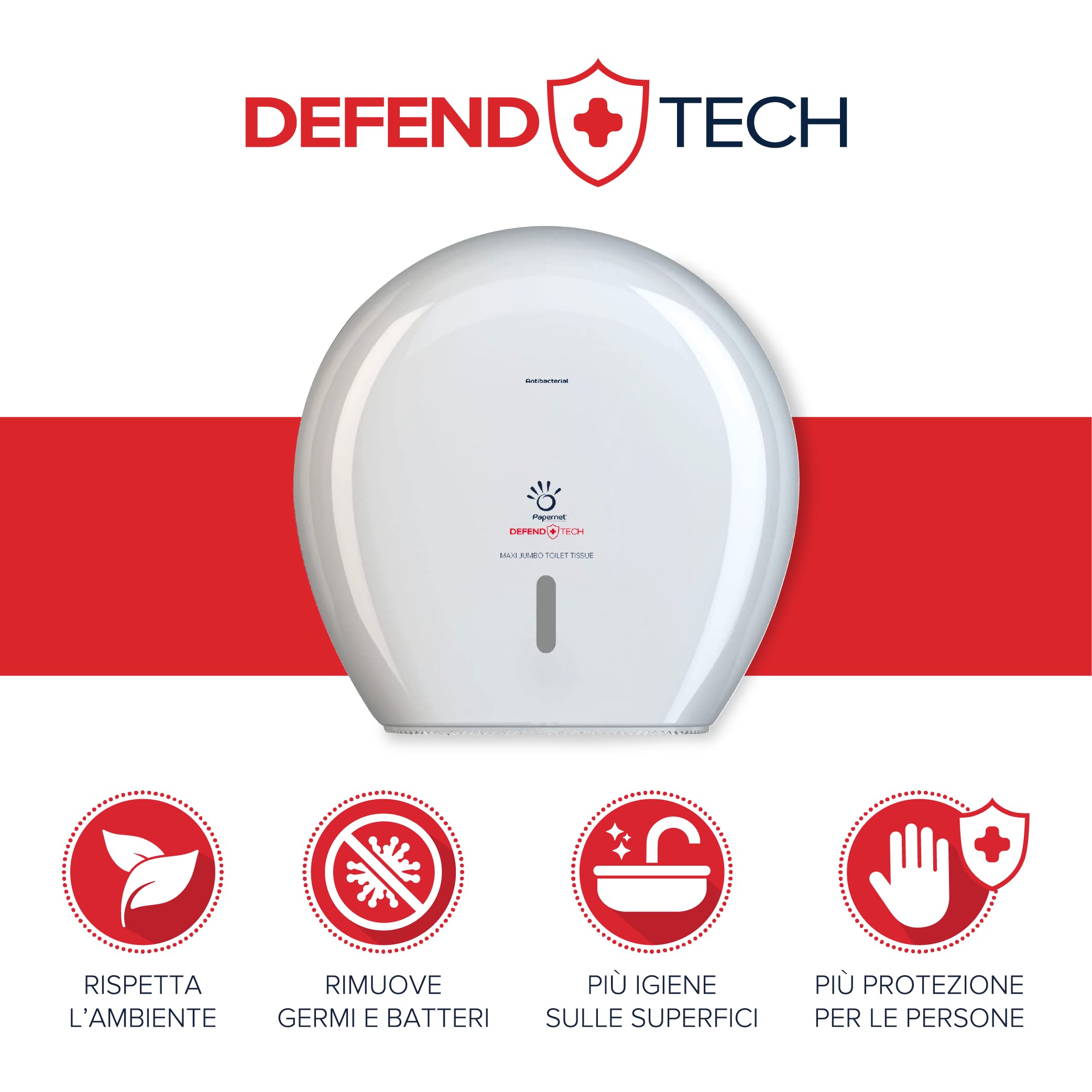 Dispenser Carta Igienica Maxi Jumbo Papernet - Antibatterico Defend Tech Bianco | Per Locali Pubblici - Foto 6
