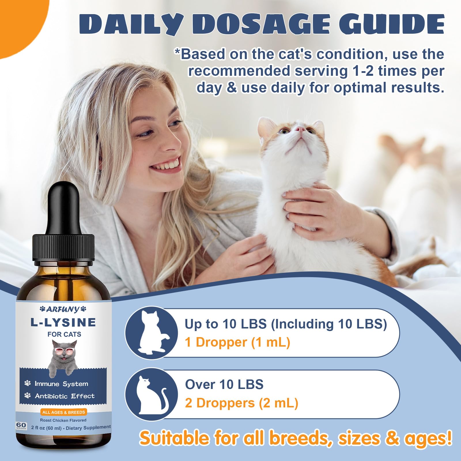 Lysine Chat - pour Système Immunitaire, Bien-Être Respiratoire, Yeux - 60ML Lysine pour Chats - Gouttes Antibiotiques Naturelles pour Chats - Arôme de Poulet Rôti