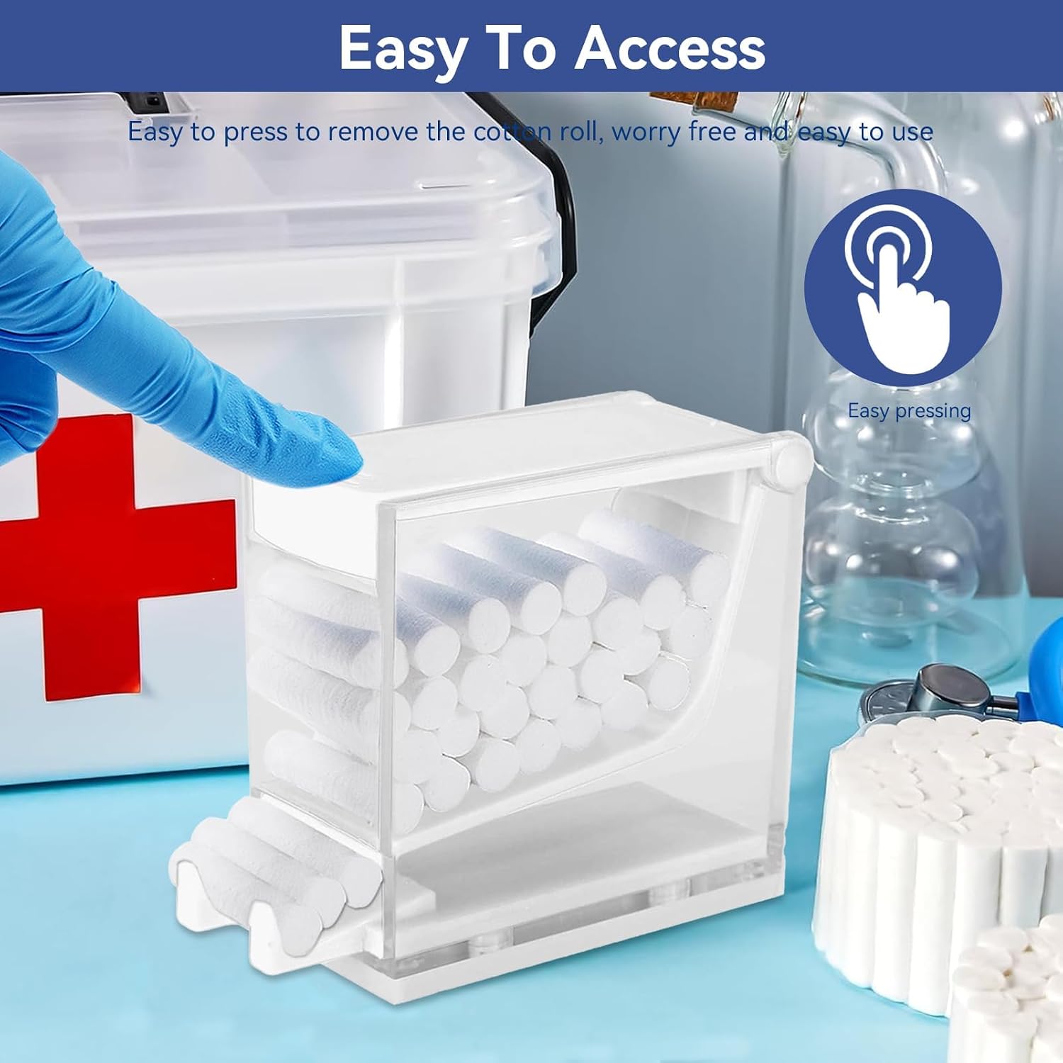 Dental Cotton Roll Dispenser Holder, Press on Cotton Round Dispenser Roll Divider Organizer with Nonslip Base for Professional Clinic Home Use, 4.7x3.8x1.9in(White)