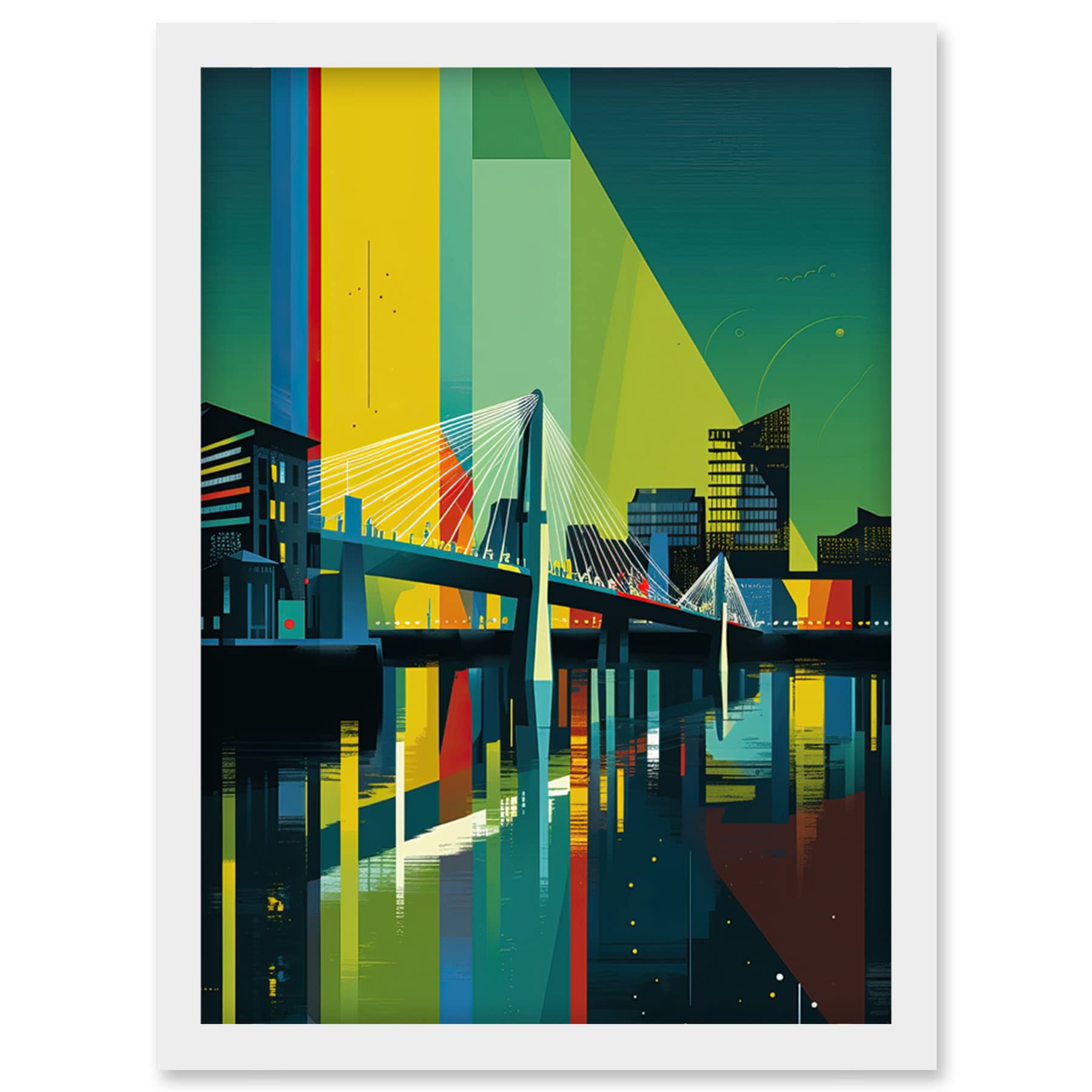 Artery8 Glasgow Bells Bridge Modern Geometric Cityscape Artwork Framed Wall Art Print A4