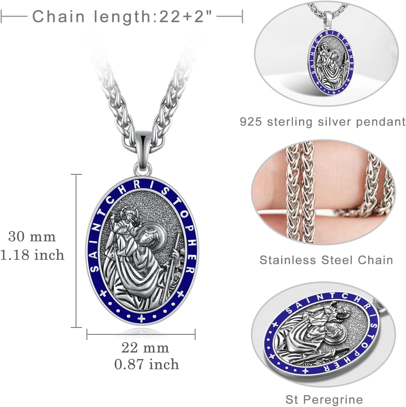 聖クリストファーネックレス メンズ レディース 925スターリングシルバー 聖クリストファー ペンダント ネックレス 保護 旅行 ジ