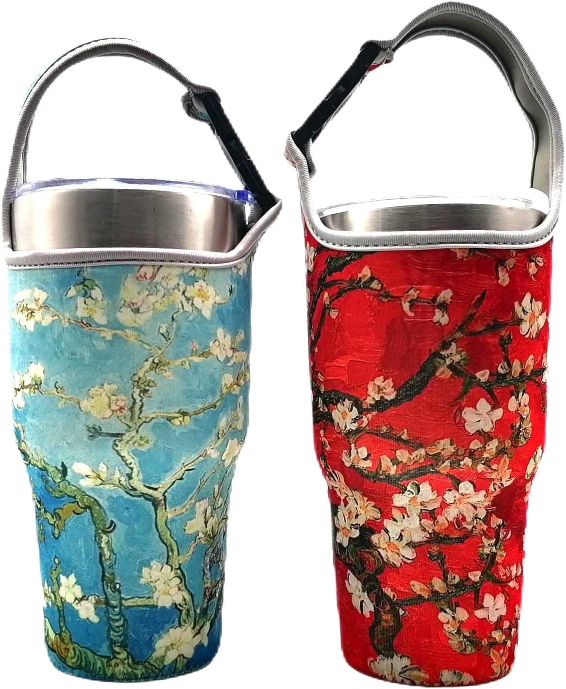 ZHU IN SY 2 Pack Tumbler Carrier Holder Pouch for All 30oz Stainless Steel Travel Insulated Coffee Mug, Neoprene Sleeve with Carrying Handle, Portable, Protective, Reusable (C)