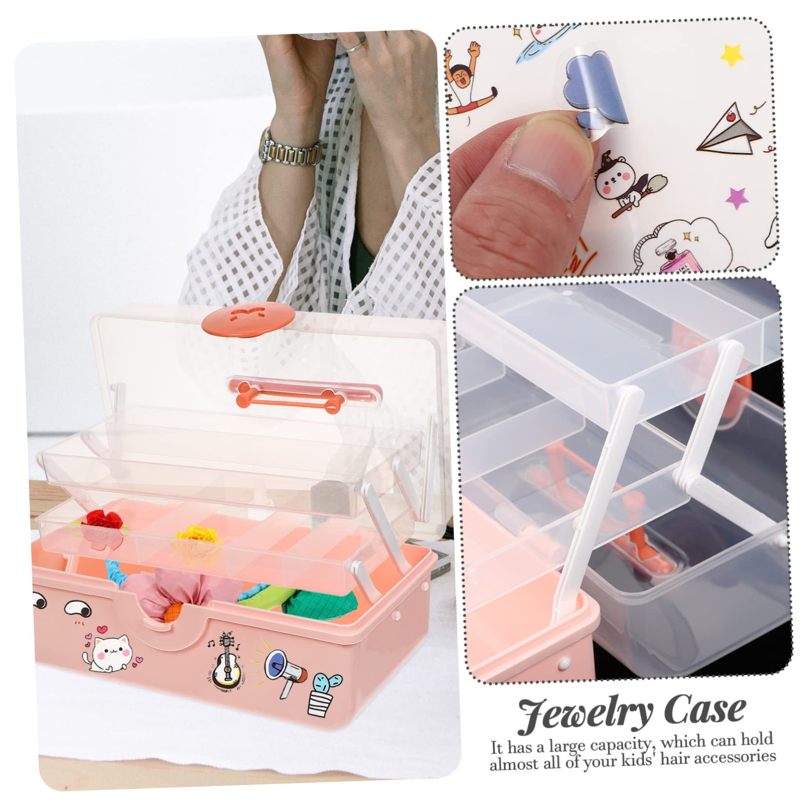 VANZACK Multifunktionaler Aufbewahrungsbehälter für Haarspangen und Haargummis Großer Rosa Kunststoff Organizer mit Mehrlagigem Design für Mädchen und Kinder
