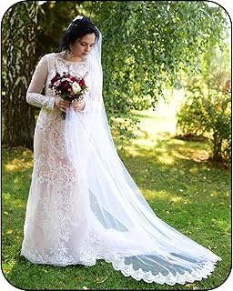 Bridal Veil Lace Wedding Veil Cathedral Bride Veils 1 Tier,Long Mantilla Veil Lace Edge Tulle with Metal Comb