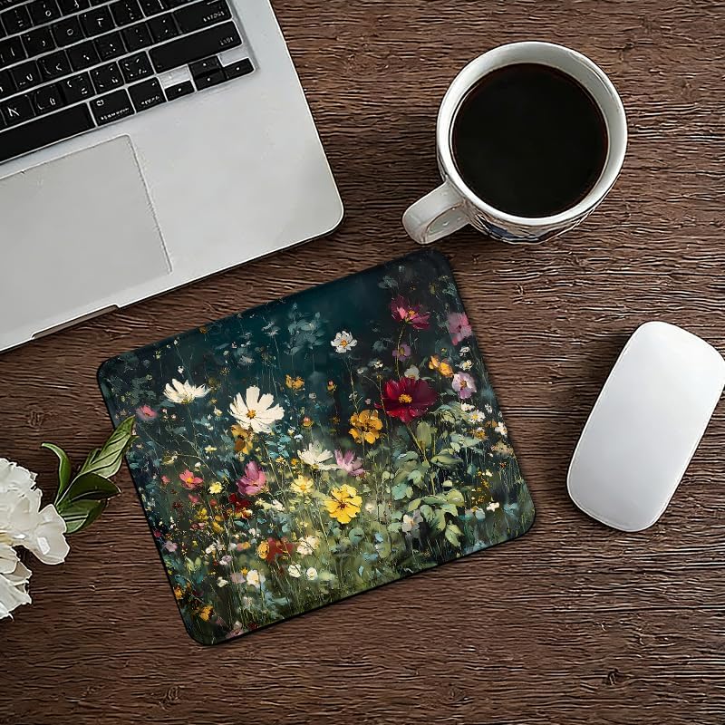 Vintage Spring Floral Square Mouse Pad, Cottagecore Nature Wildflower Botanical Mousepad Mat for Home Office Computer Gaming Desk Accessories 9.5x7.9 in image 5