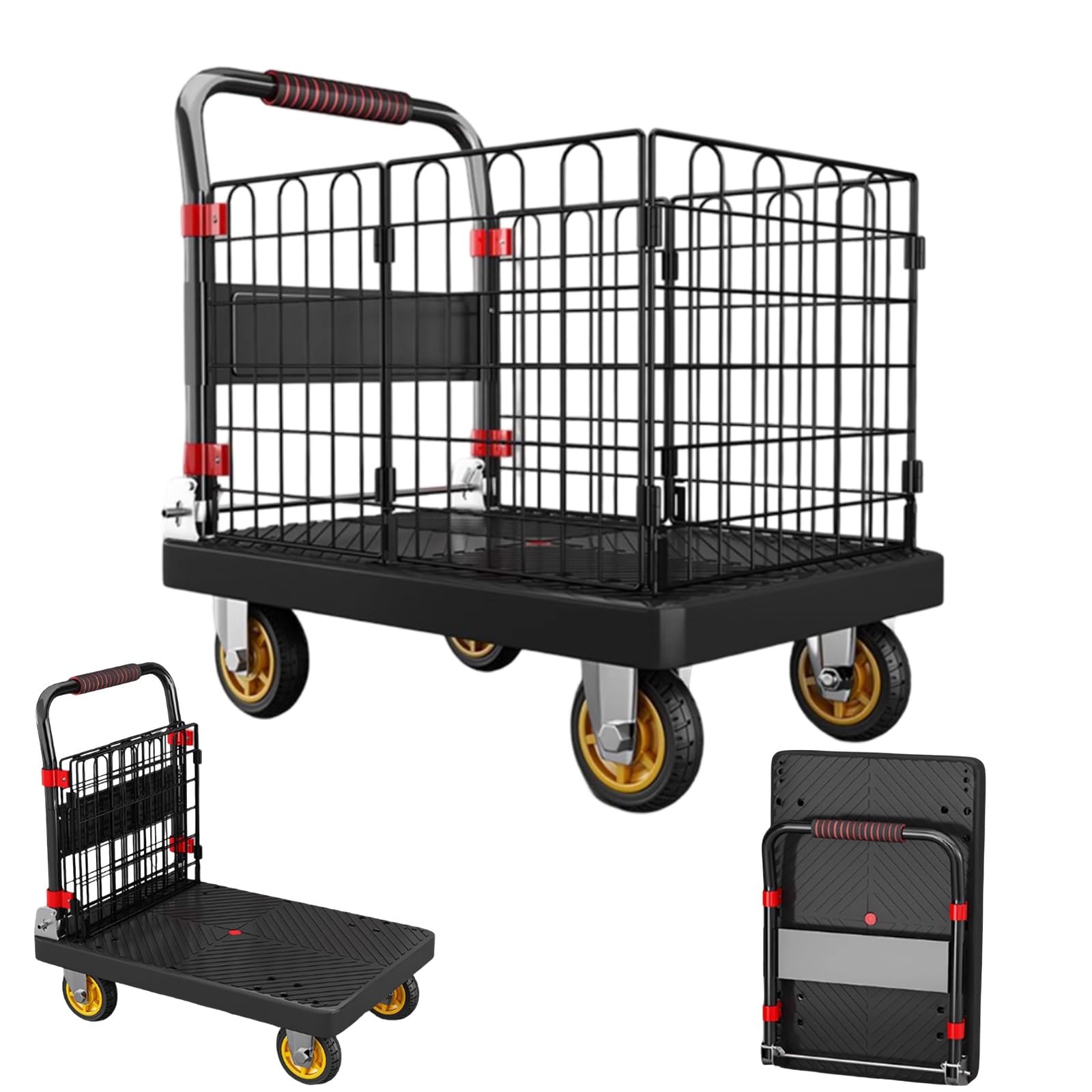 Carro de Plataforma de Alta Resistencia con Jaula Desmontable y Ruedas para Transporte en almacenes, supermercados y lavanderías.