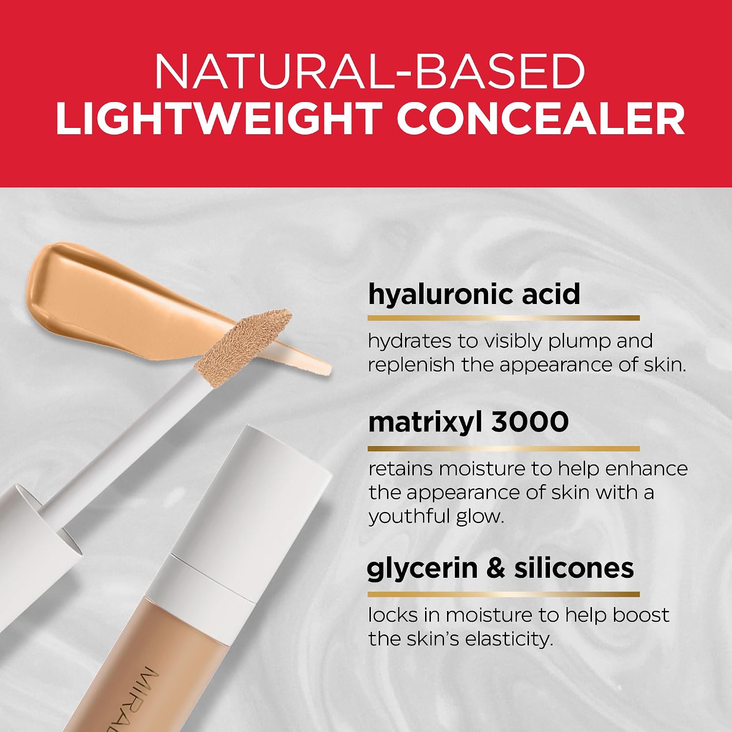 Mirabella Invincible For All Perfecting Under Eye Concealer Full Coverage - Hydrating Makeup Concealer for Dark Circles, Fine Lines & Wrinkles w/Hyaluronic Acid - Medium M130
