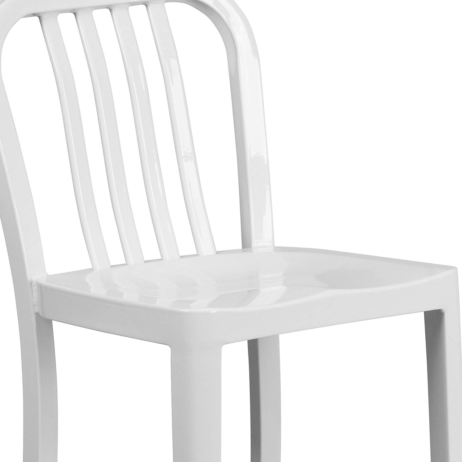 BizChair Commercial Grade 24" H White Metal Indoor-Outdoor Counter Stool w/Slat Back