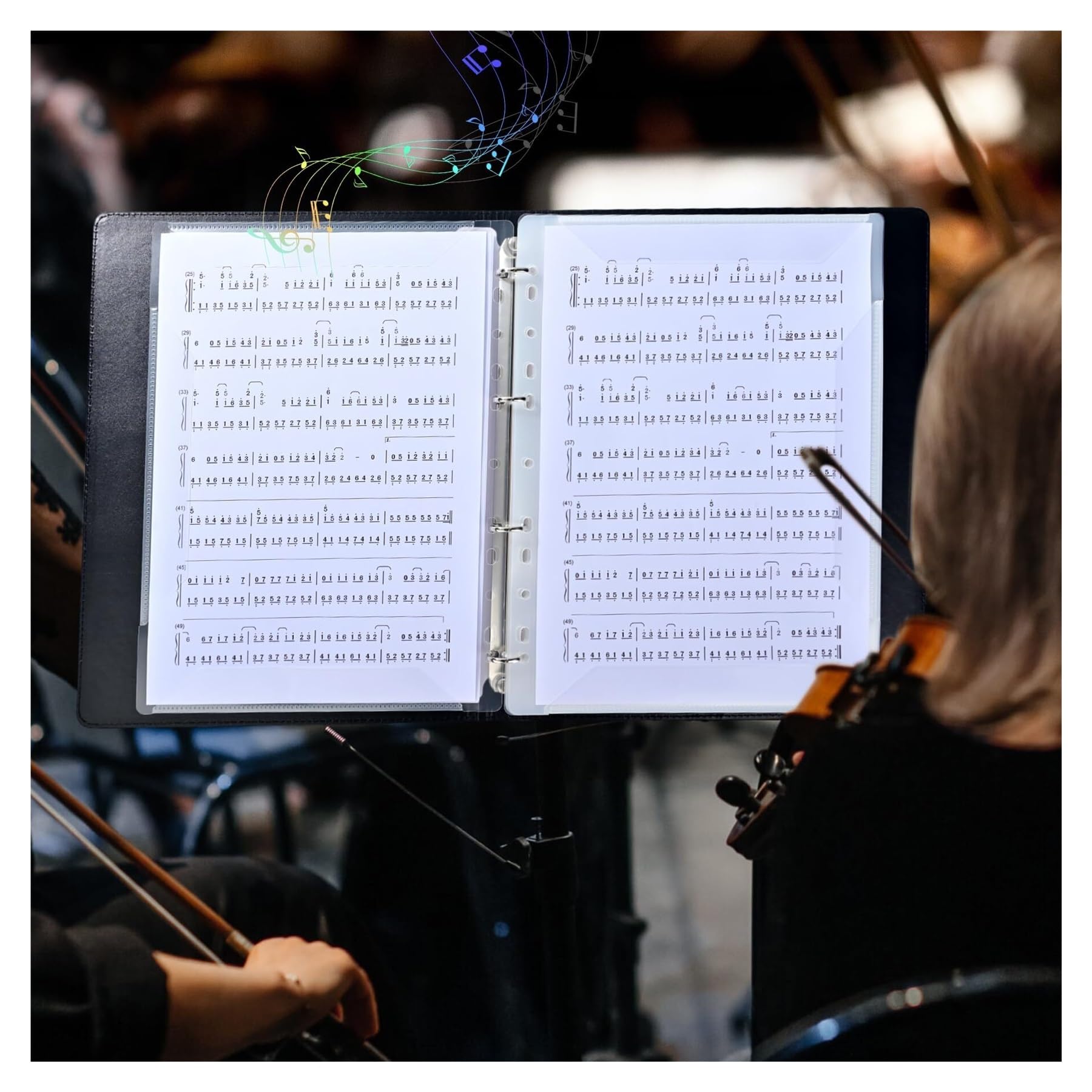 Carpeta de partituras para cantantes y músicos de coro, capacidad de 40 páginas, organizador de música para escribir con diseño desmontable de 4 anillas, soporte negro tamaño carta A4 aplicable a