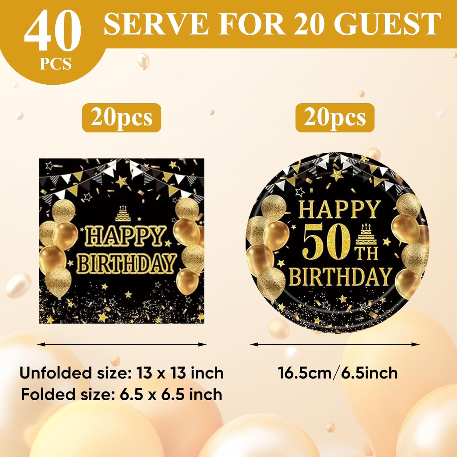 40PCS 50th Birthday Decorations Black Gold Back In 1975 Party Tableware happy 50th birthday Paper Plates Napkins for Men Women 50th Birthday Serve 20 - Image 2