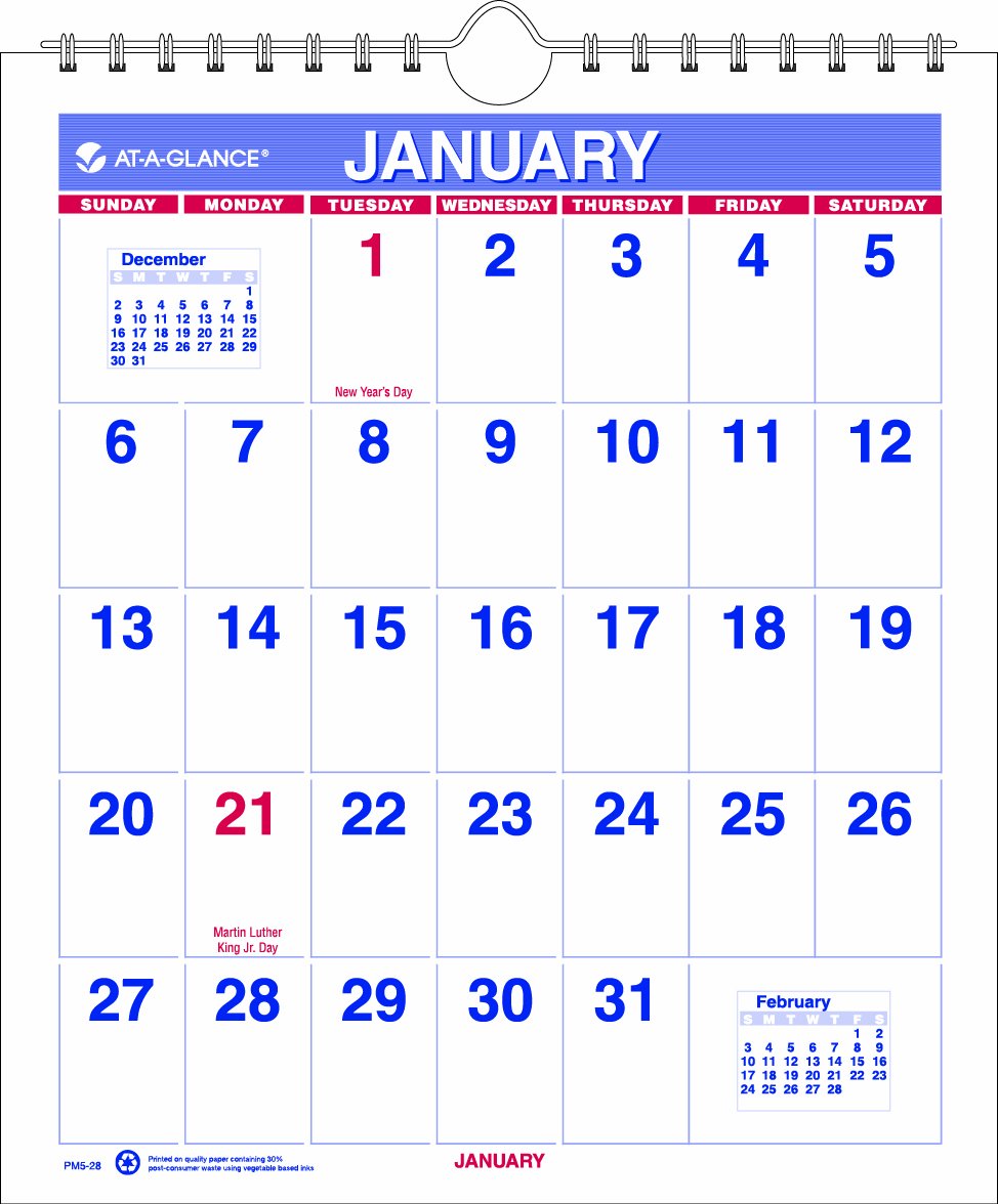 AT-A-GLANCE 2014 Mini Calendario de pared mensual 6,5 x 7,5 cm (PM5 – 28) by de un vistazo