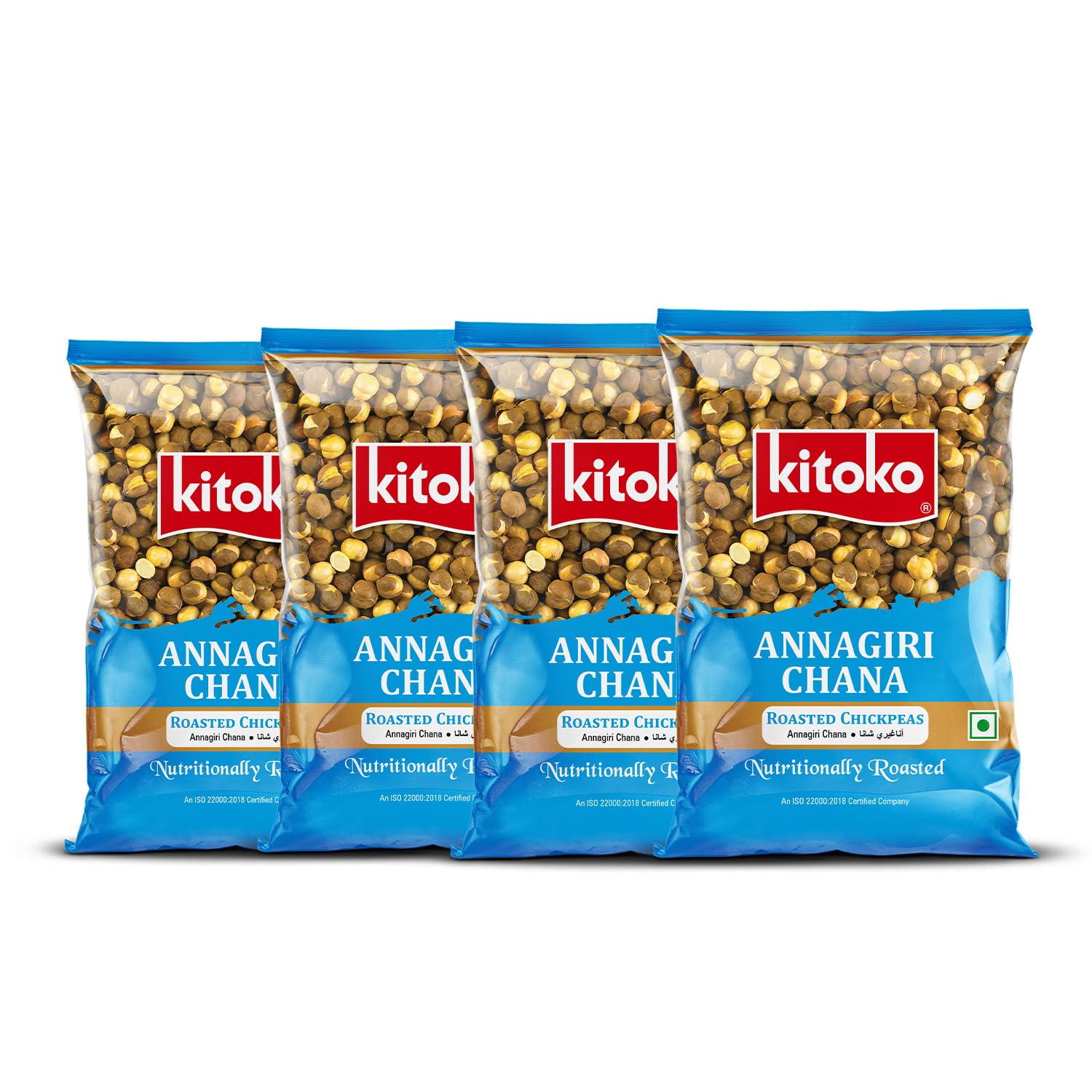 KITOKO FOODS Roasted Annagiri Chana Unsalted (200gm Pack of 4), Plain Desi Chickpeas With Skin, Bhuna Chana Namkeen Snacks, Organic Whole Daria, Healthy & Gluten-Free Chana - 800g
