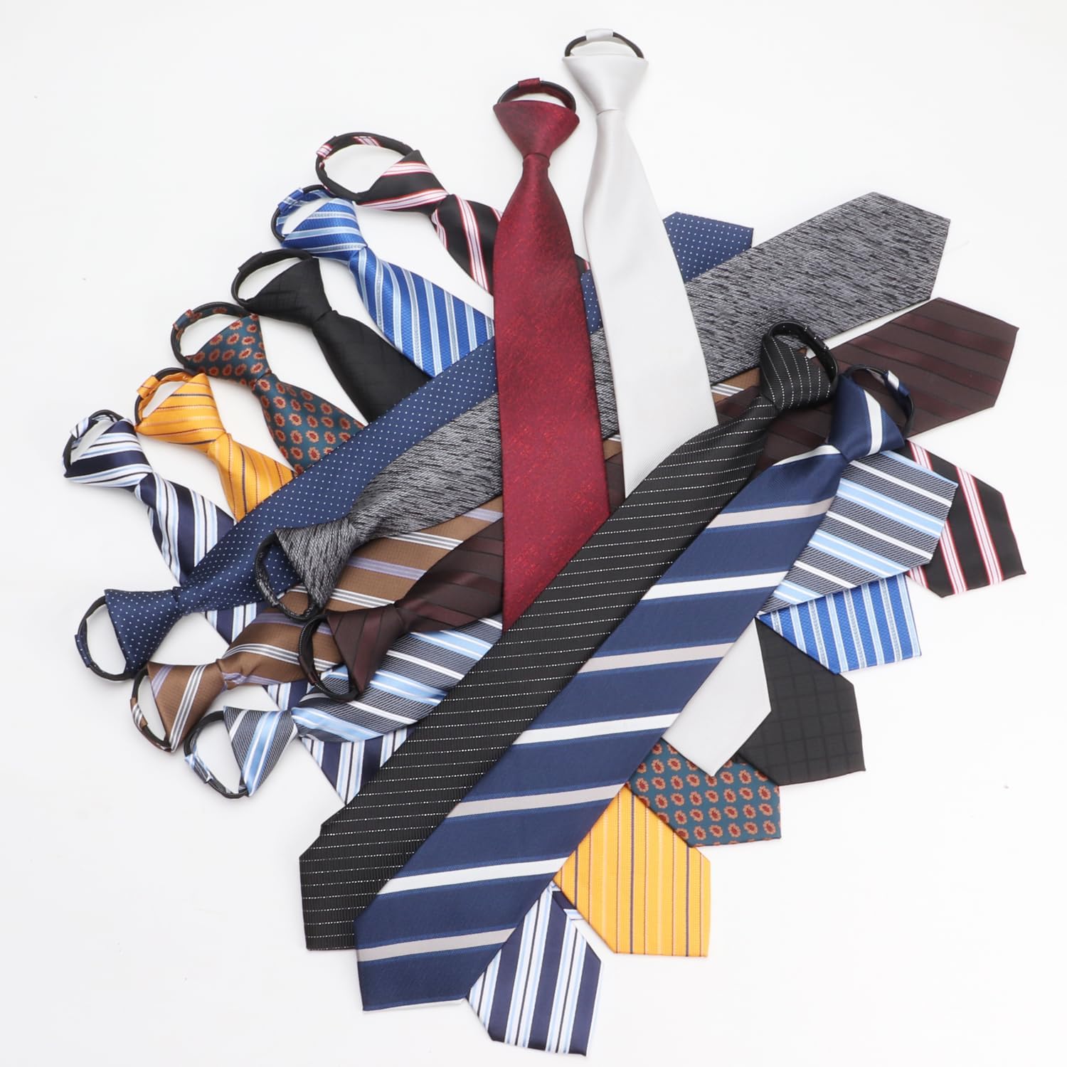kaxilu 男性用ネクタイ 15個 アソートジッパータイ シルキー ジップアップタイ メンズ 調節可能 プレタイタイセット
