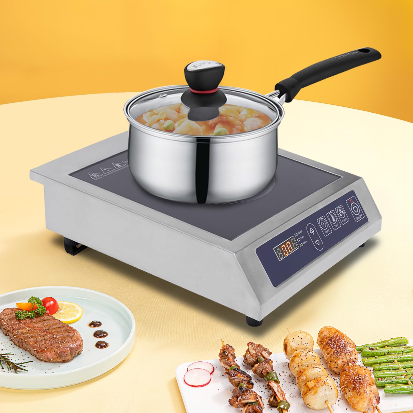 Piastra di cottura a induzione singola, 3500 W, 220 V, piano cottura a induzione, 60 – 300 °C, rilevamento automatico della pentola, timer, piano cottura a induzione, nero
