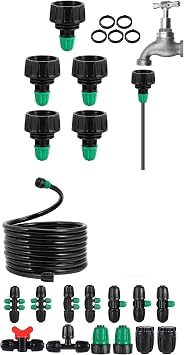 1/2PVC Anti Drop Drip Irrigation Tubing 33FT Drip Irrigation Fitting with 5pc Garden Hose Adapter 3/4 to 1/4 Connector