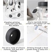 Vista 2 de Taza de vidrio de vaca de 22 onzas con popote y tapa, bonita jarra de vidrio de vaca, taza de café helado, taza de vidrio reutilizable, botella