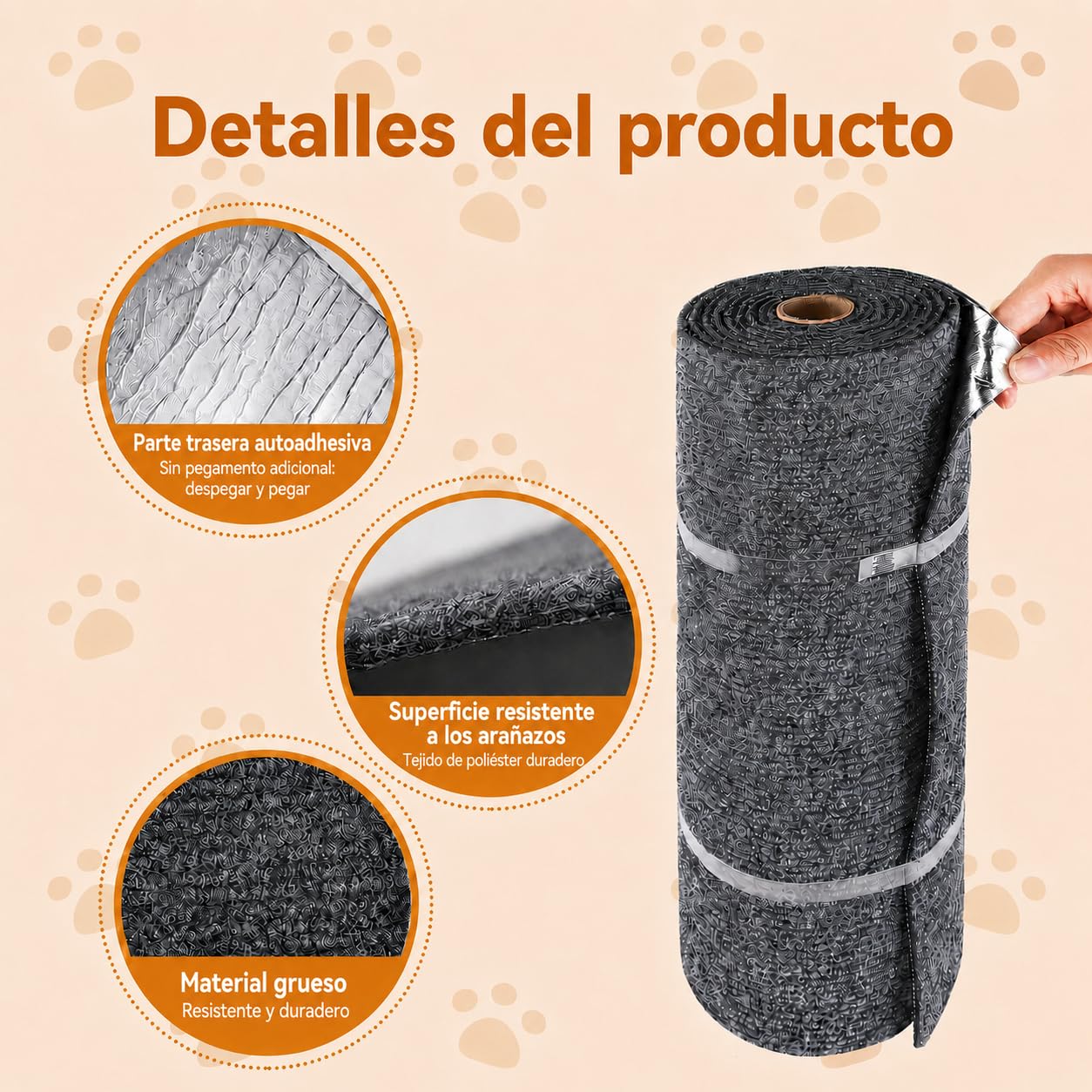 Protector Sofa Gatos Arañazo, Tapete Rascador para Gatos Autoadhesivo, Ideal para Sofás, Muebles y Paredes, Reutilizable, Fácil de Instalar y Recortable para Postes Rascadores