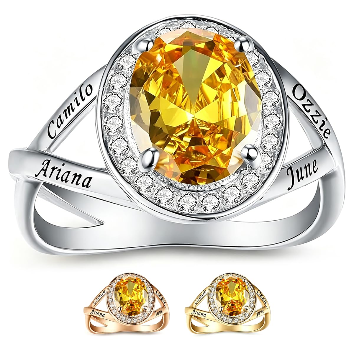 PhaedraOona Custom Class Rings - Personalized Women's Graduation Rings, Sterling Silver, Size 5-15, Cubic Zirconia Birthstone D-YW