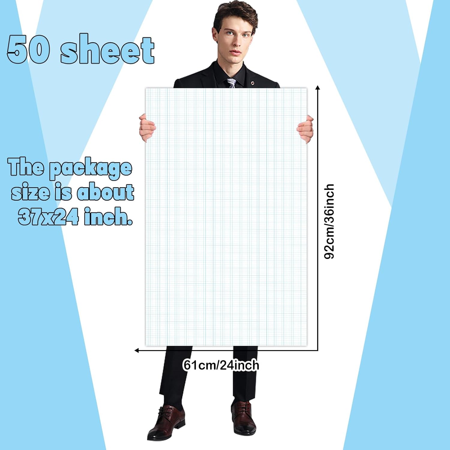 50 sheets large graph paper 24 x 36 inch graph paper pad 1 and 1/4inch ruled giant grid sheet blueprint drafting pad for engineering architect designer mathematician