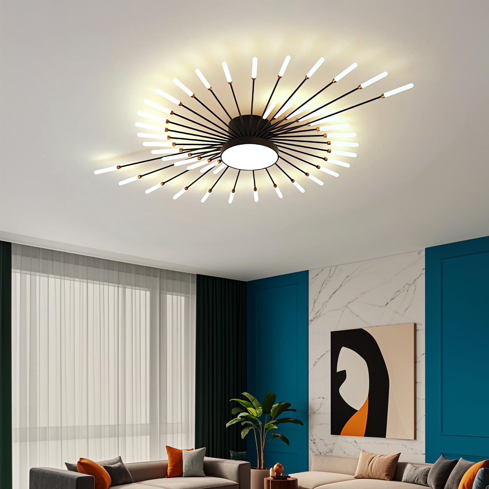 QYSMGS LED Ceiling Light Modern Dimmable Ceiling Lamp Flush Mount Gold/Black Design with Remote Control for Bedroom Living Room Dining Room Office Energy Efficient Lighting (42 Heads,Black) โ image 1