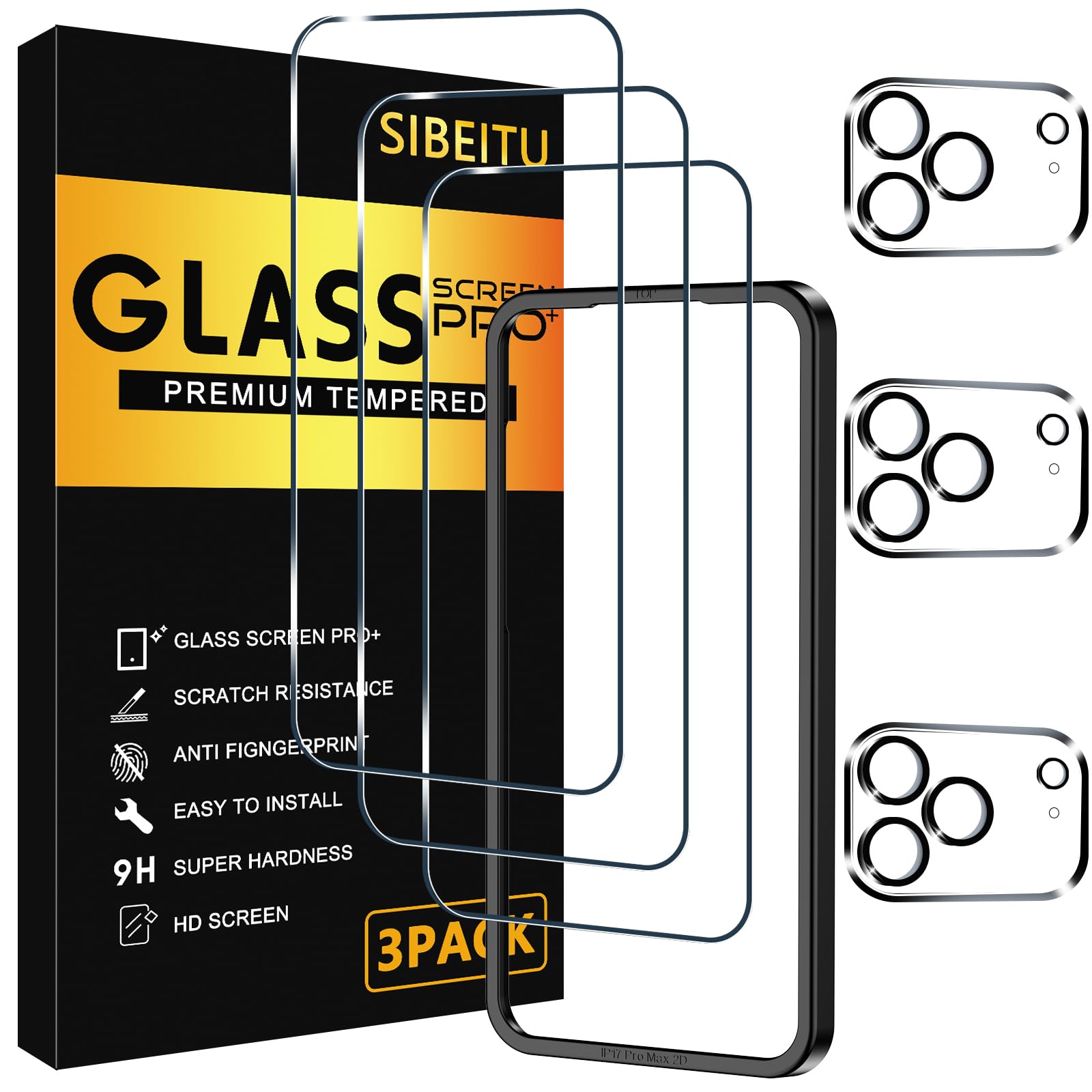 SIBEITU 3+3 Pack Screen Protector for iPhone 17 Pro 6.3 Inch Tempered Glass
