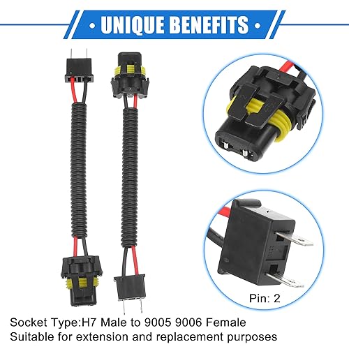 Miniatura 3 de VekAuto 2 unidades H7 macho a 9005 9006 hembra extensión arnés de cable faro antiniebla bombilla adaptador de enchufe coleta, universal para coche