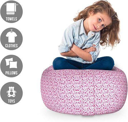Miniatura 2 de Ambesonne Pale Pink Storage Toy Bag Chair, Makeup Elements and Comb Pattern in Magenta Pink and Purple Tones, Stuffed Animal Organizer Washable Bag,