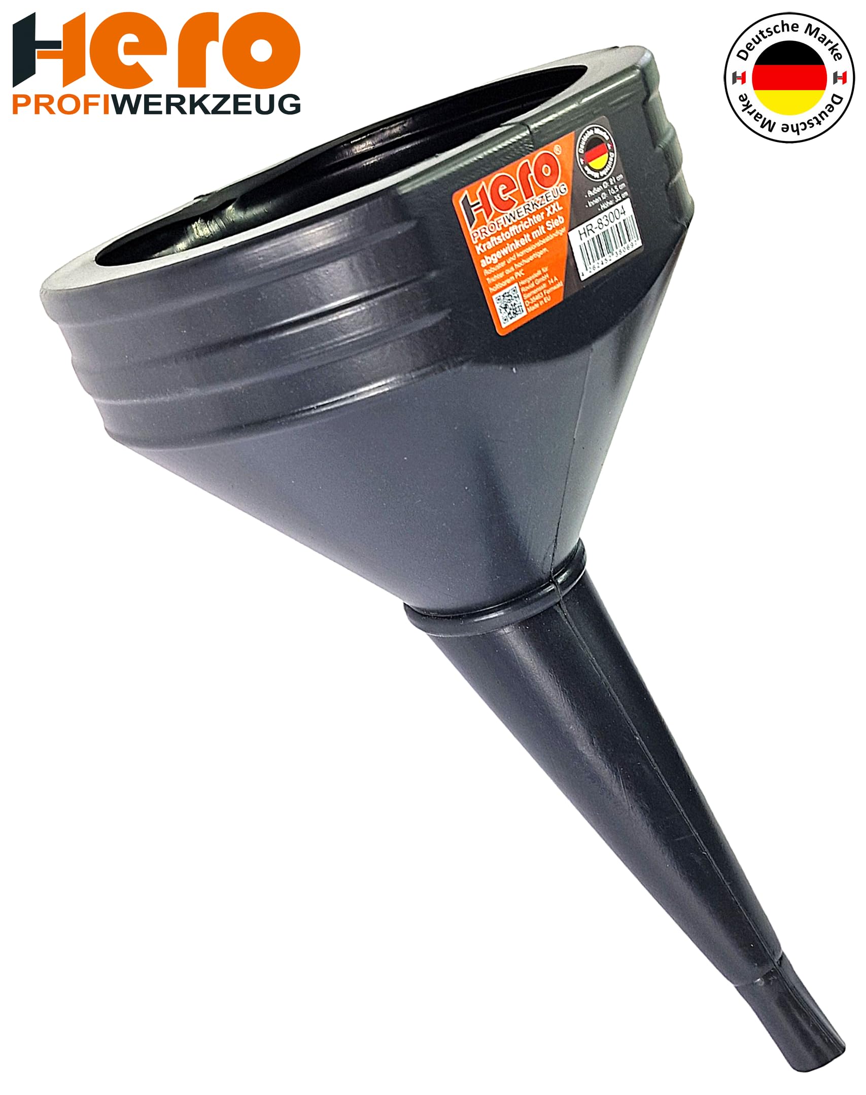 HERO Trichter XXL Einfülltrichter 21cm, abgewinkelt mit Sieb, Kunststoff Universal Trichter Kraftstofftrichter Einfülltrichter Öltrichter 41-204 Auto & Motorrad