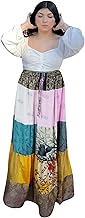 Mogul Interior Women's Blue Multi Patchwork Maxi Skirt – Boho Beach Skirt S/M/L