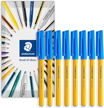 STAEDTLER stick 430F Ballpoint Pen - 0.3mm Fine Point - Pack of 8 in Envelope Packaging Blue