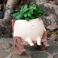 Large Planter Pot with Face Resin Flower Head Planters for Indoor Outdoor Plants, Cute Sit Rocking Chair Plant Pot with Drainage Hole for Succulents Gift Ideas Mother