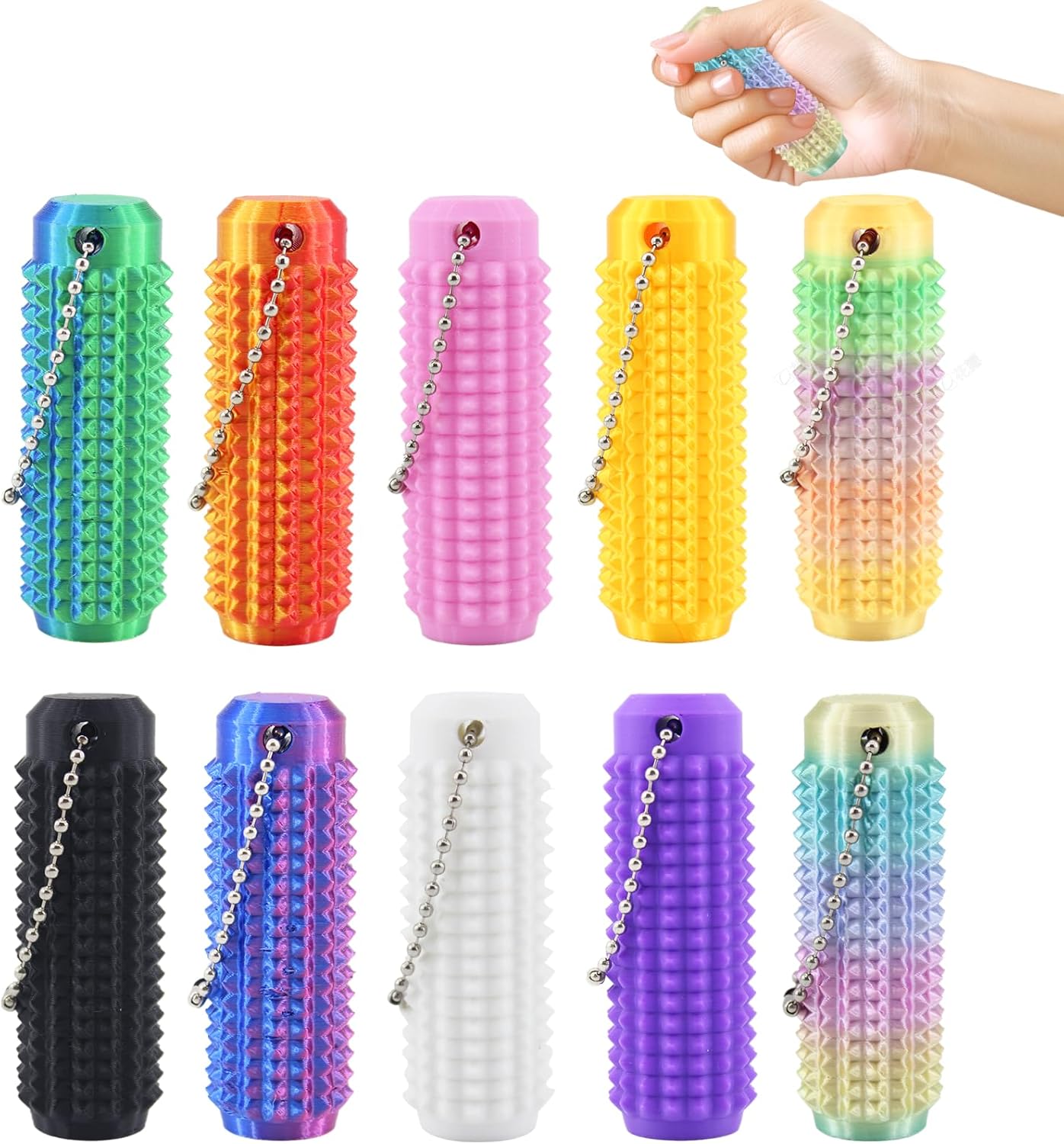 10 Pcs Little Ouchies Pain Fidget, Pain stim Toys, Portable Pain Stim Fidget Keychain for Adults 3D Printed Spiky Grippie Stim Key Pendant for Anxiety Relief Positive, Novelty Gifts for Friends